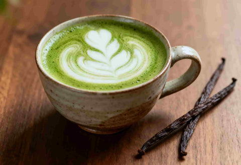 matcha vainilla latte en ceramica
