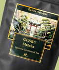 Detalle de la etiqueta del té matcha ceremonial japonés Genbu Matcha Barista Selection